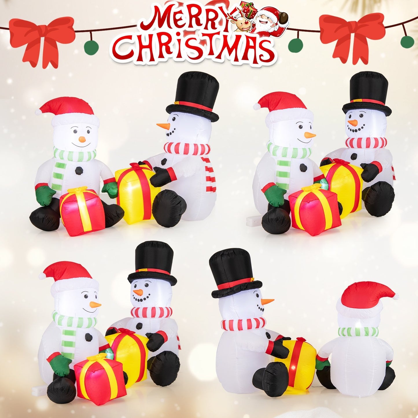 5 Feet 2 Cute Blow-up Snowman Christmas Inflatables with Gift Boxes, Multicolor Christmas Inflatables   at Gallery Canada