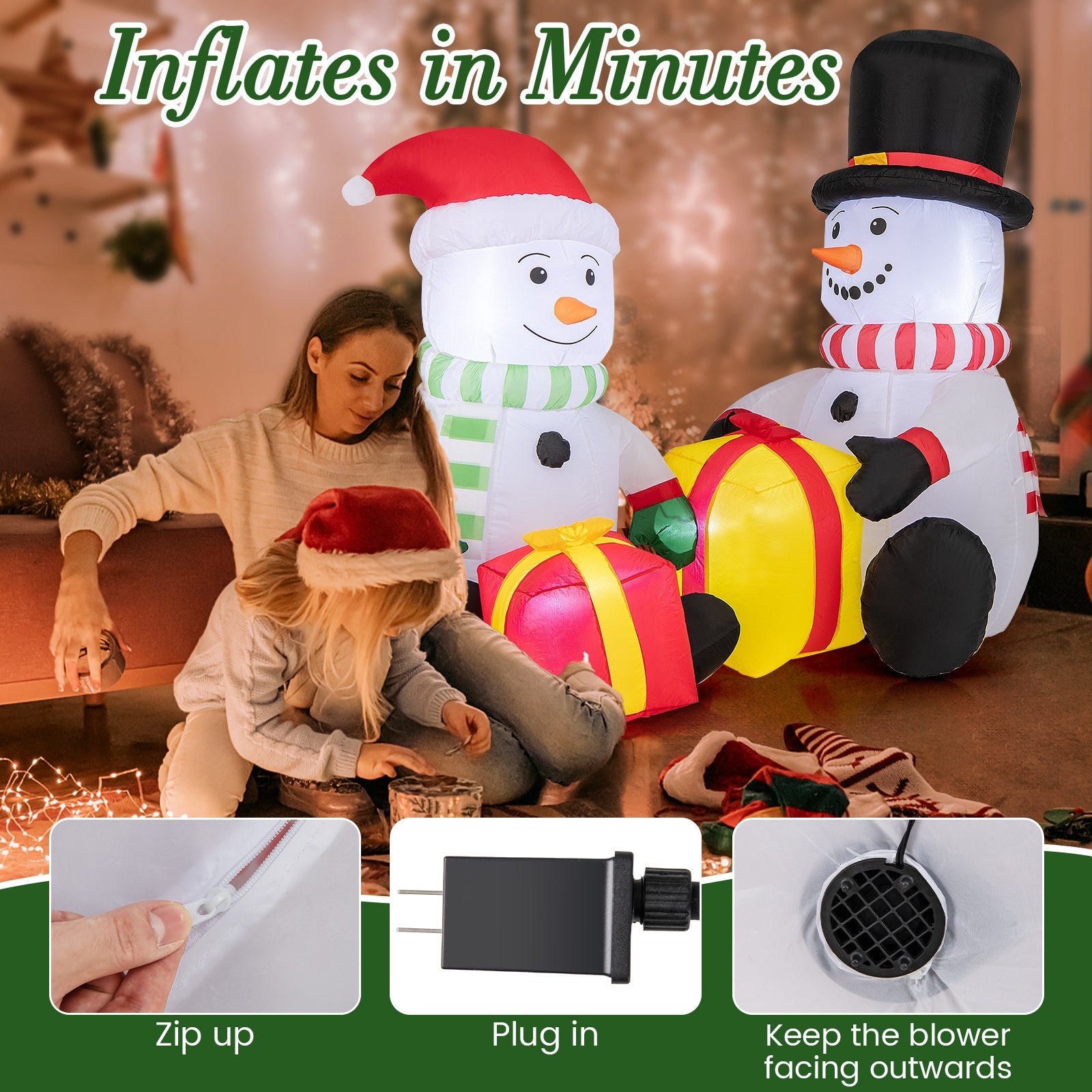 5 Feet 2 Cute Blow-up Snowman Christmas Inflatables with Gift Boxes, Multicolor Christmas Inflatables   at Gallery Canada