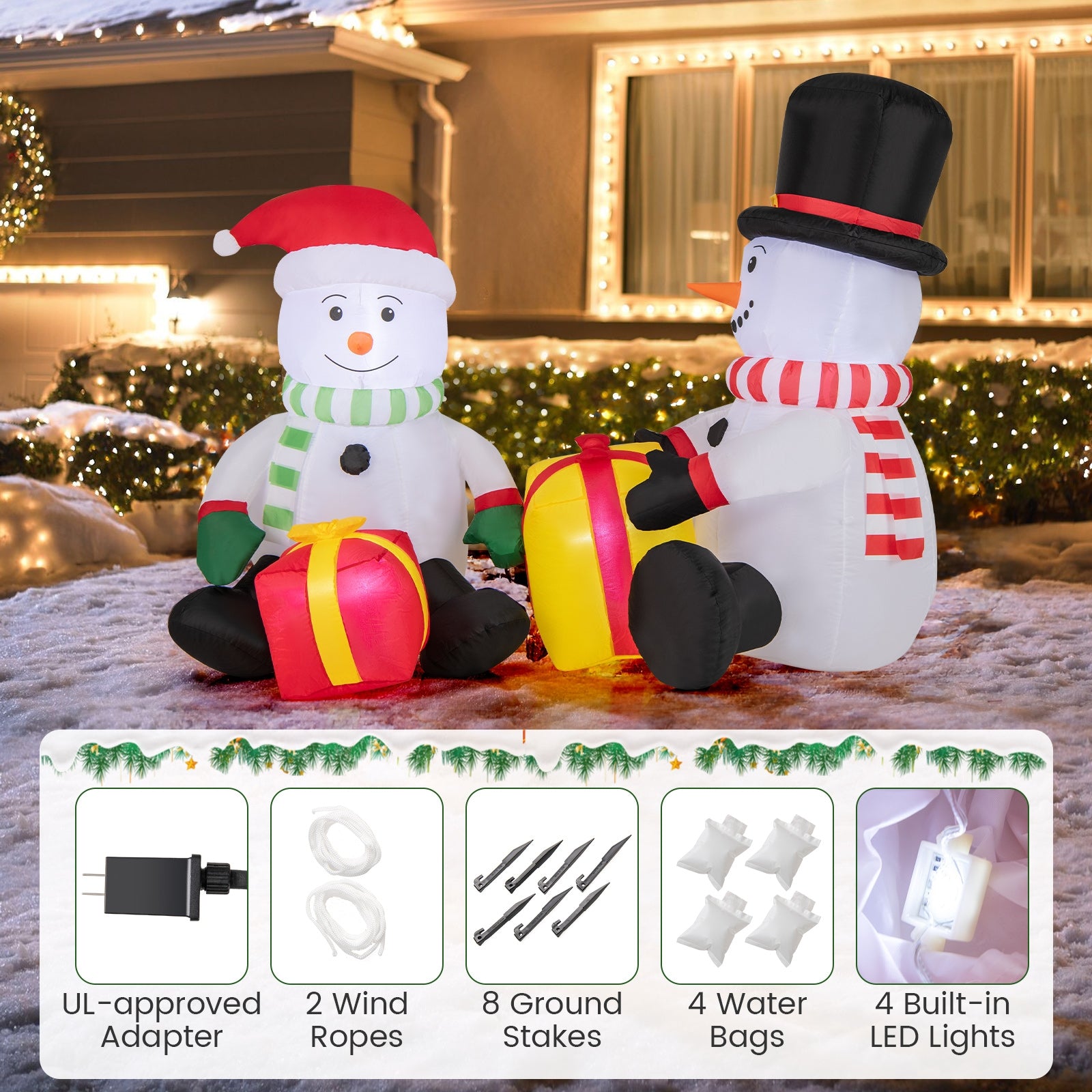 5 Feet 2 Cute Blow-up Snowman Christmas Inflatables with Gift Boxes, Multicolor Christmas Inflatables   at Gallery Canada