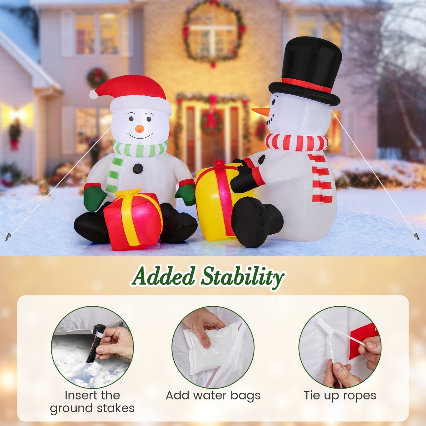 5 Feet 2 Cute Blow-up Snowman Christmas Inflatables with Gift Boxes, Multicolor Christmas Inflatables   at Gallery Canada