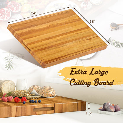 Teak Wood Cutting Board Extra Large 24 Inch Reversible Cutting Board with Handle, Natural Kitchen Tools   at Gallery Canada