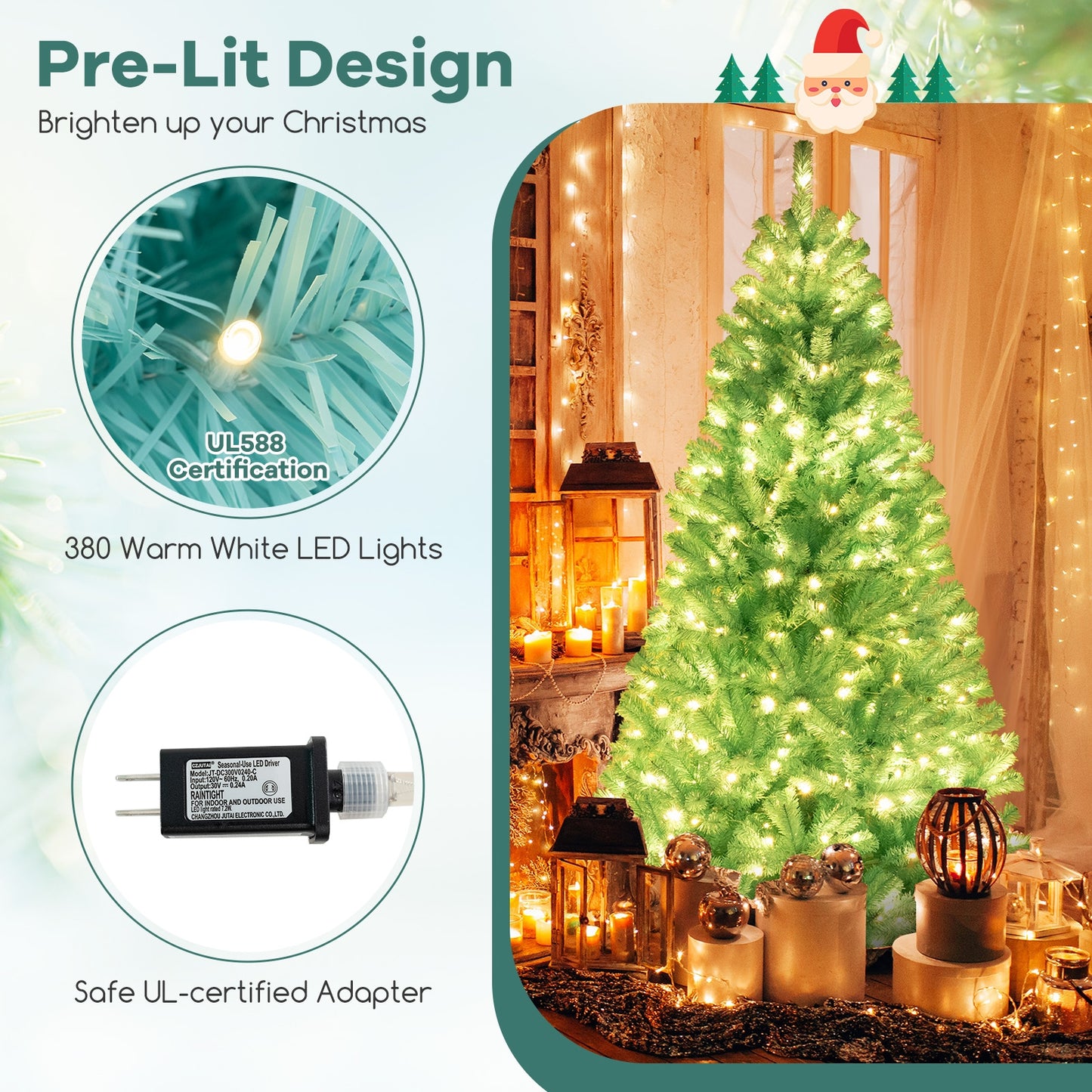 6/7 FT Blue Artificial Christmas Tree with 280/380 Warm White LED Lights and Foldable Metal Stand-7 ft Christmas Tree   at Gallery Canada