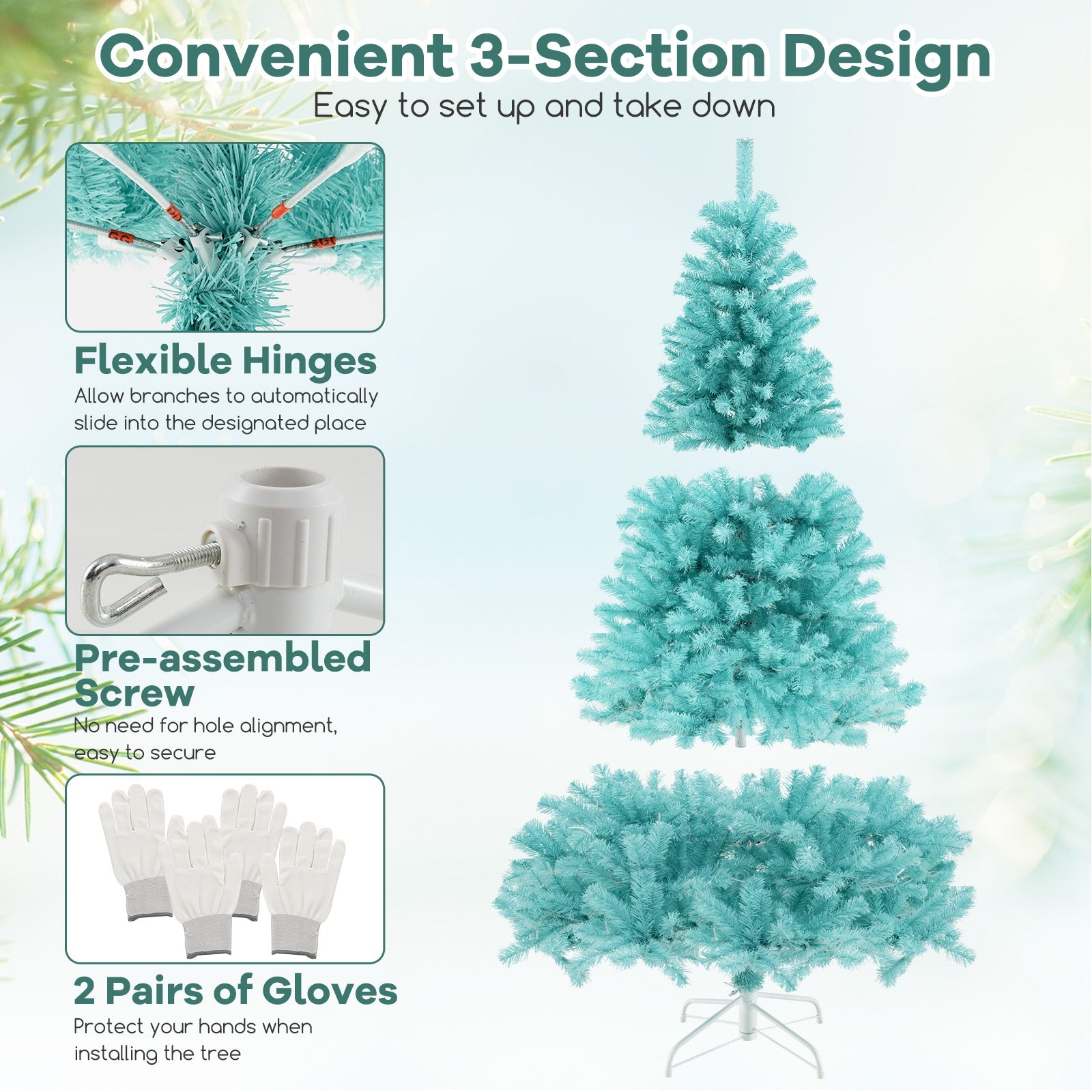 6/7 FT Blue Artificial Christmas Tree with 280/380 Warm White LED Lights and Foldable Metal Stand-7 ft Christmas Tree   at Gallery Canada