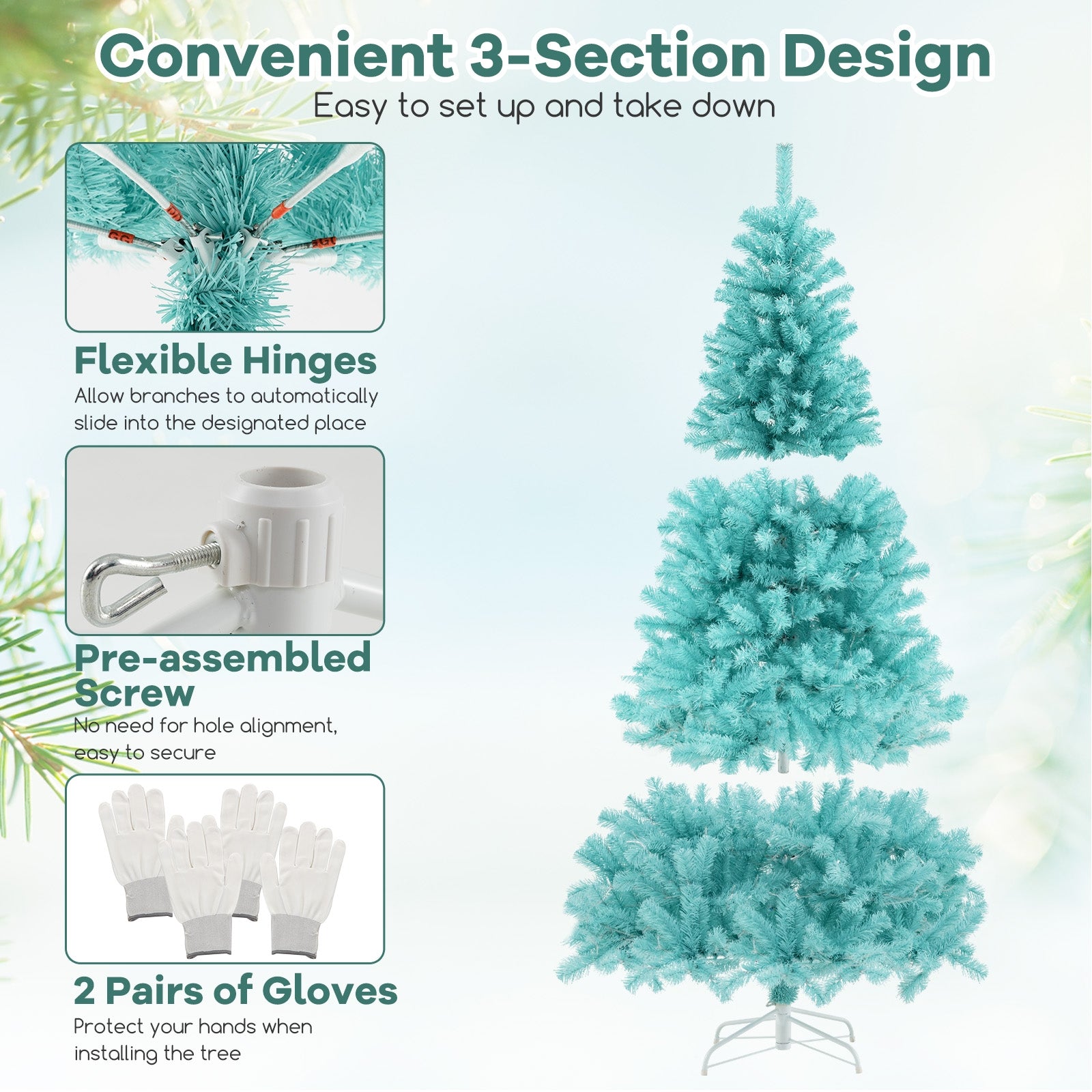 6/7 FT Blue Artificial Christmas Tree with 280/380 Warm White LED Lights and Foldable Metal Stand-6 FT Christmas Tree   at Gallery Canada