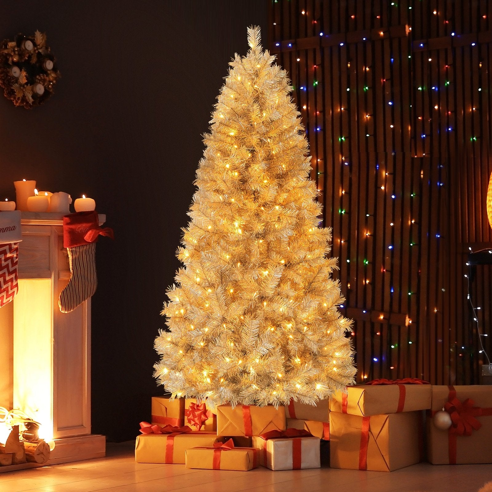 Artificial Xmas Tree with Branch Tips and Warm White LED Lights-6FT Christmas Tree   at Gallery Canada