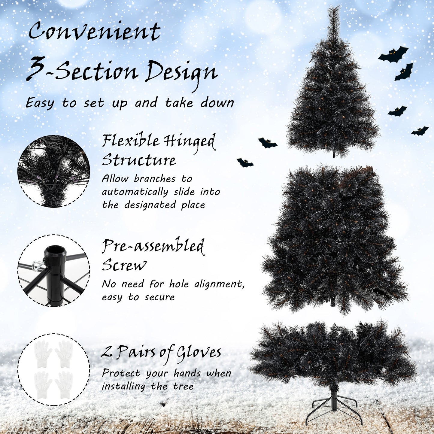 6/7/8 Feet Black Artificial Halloween Christmas Tree with PVC Branch Tips and 210/320/450 Cool White LED Lights-L Christmas Tree   at Gallery Canada