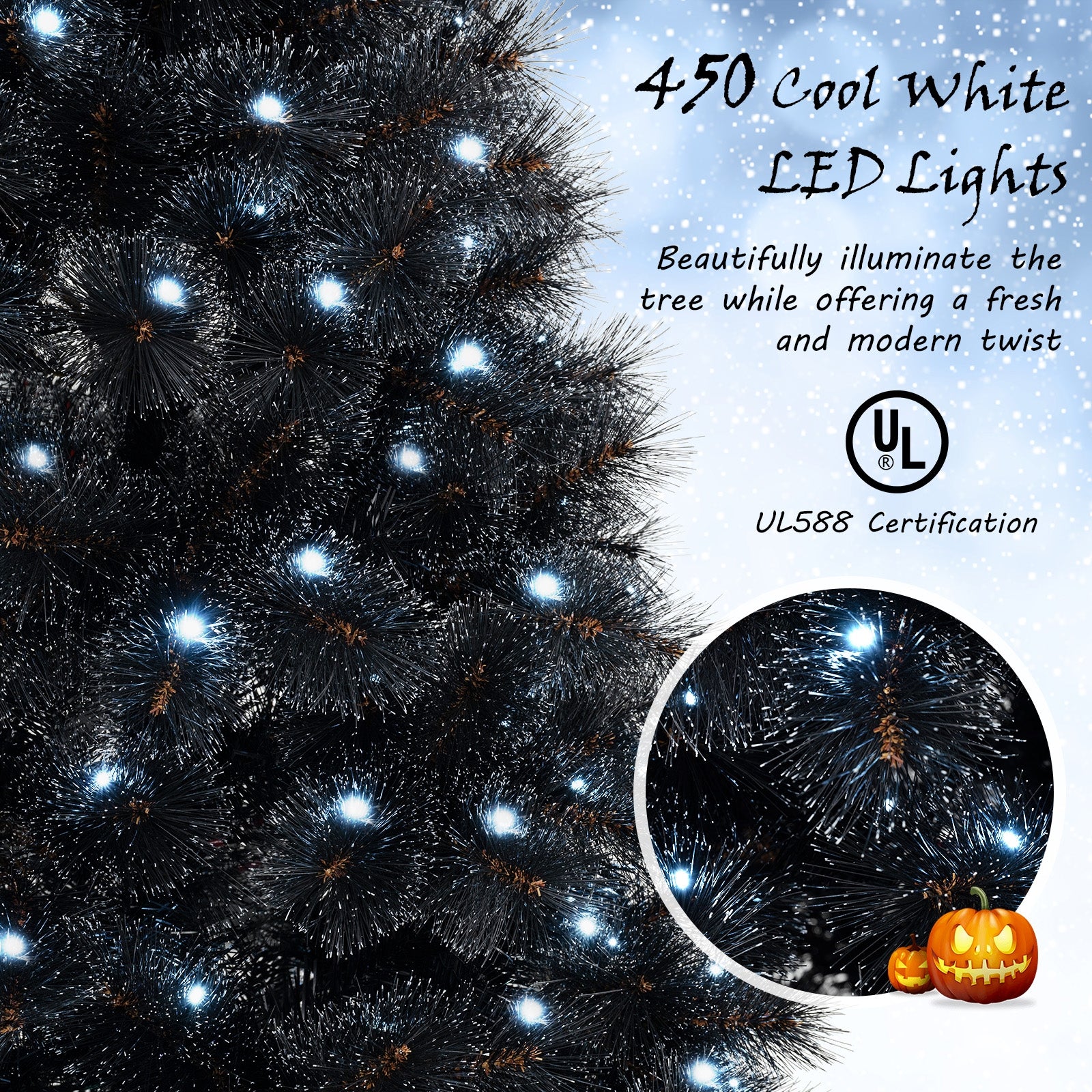 6/7/8 Feet Black Artificial Halloween Christmas Tree with PVC Branch Tips and 210/320/450 Cool White LED Lights-L Christmas Tree   at Gallery Canada