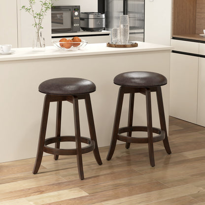 Set of 2 24/29 Inch Upholstered PU Leather Bar Stool with 360° Swivel Round Seat-24 Inch Bar Stools   at Gallery Canada