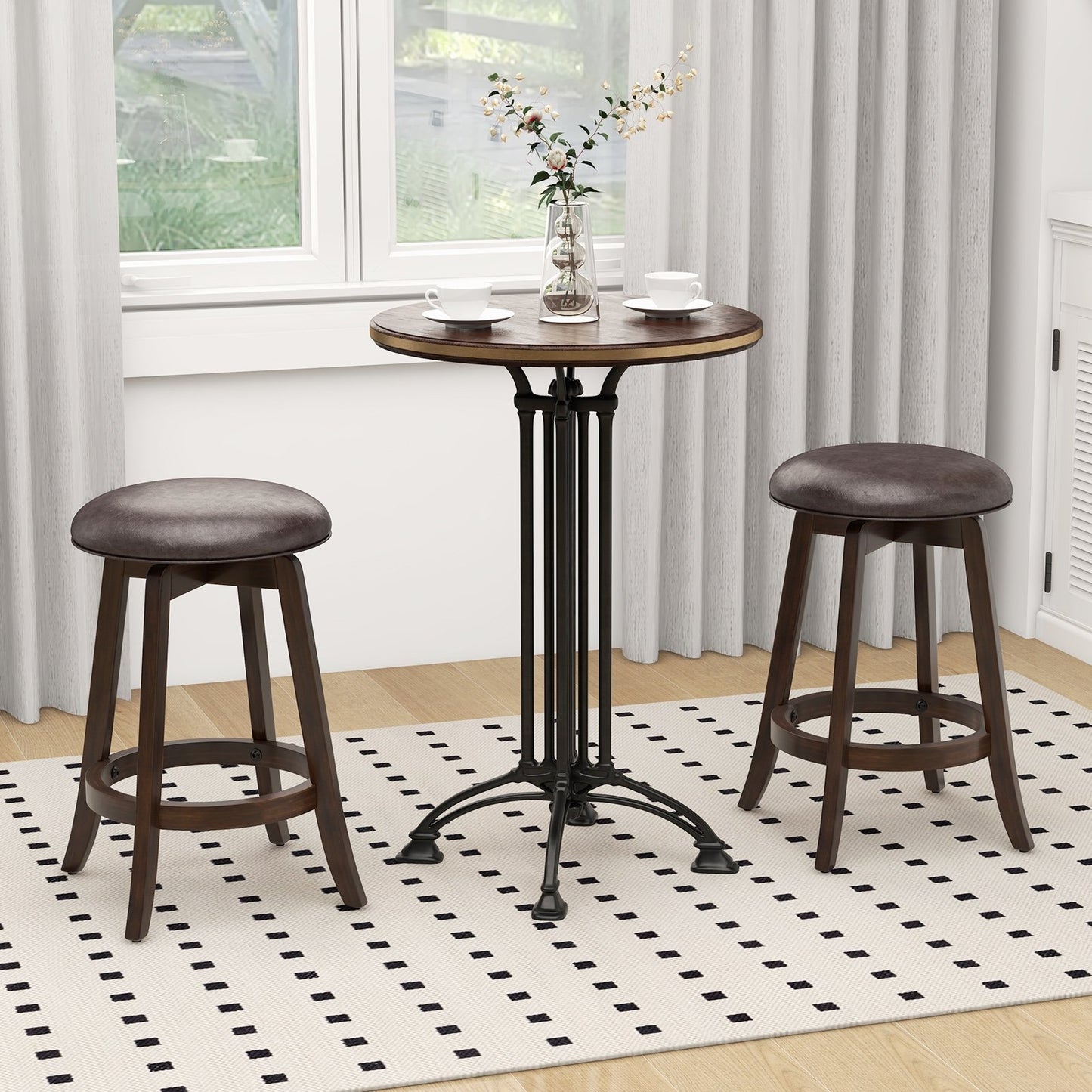 Set of 2 24/29 Inch Upholstered PU Leather Bar Stool with 360° Swivel Round Seat-24 Inch Bar Stools   at Gallery Canada