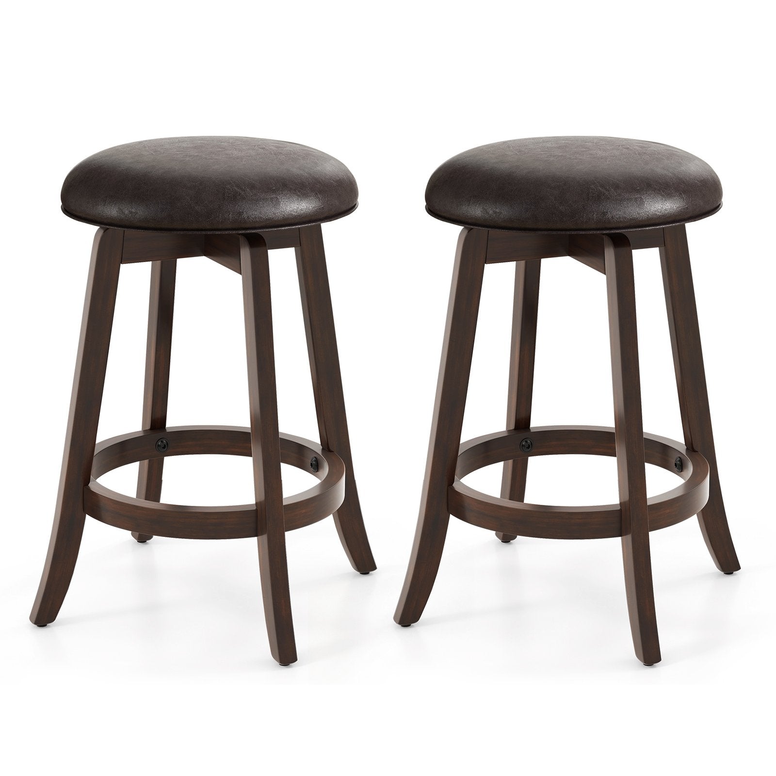 Set of 2 24/29 Inch Upholstered PU Leather Bar Stool with 360° Swivel Round Seat-24 Inch Bar Stools Set of 2 - 24 Inches  at Gallery Canada