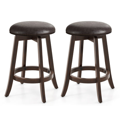 Set of 2 24/29 Inch Upholstered PU Leather Bar Stool with 360° Swivel Round Seat-24 Inch Bar Stools Set of 2 - 24 Inches  at Gallery Canada