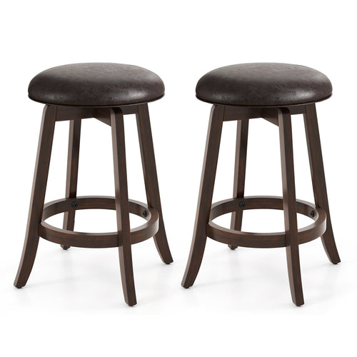 Set of 2 24/29 Inch Upholstered PU Leather Bar Stool with 360° Swivel Round Seat-24 Inch