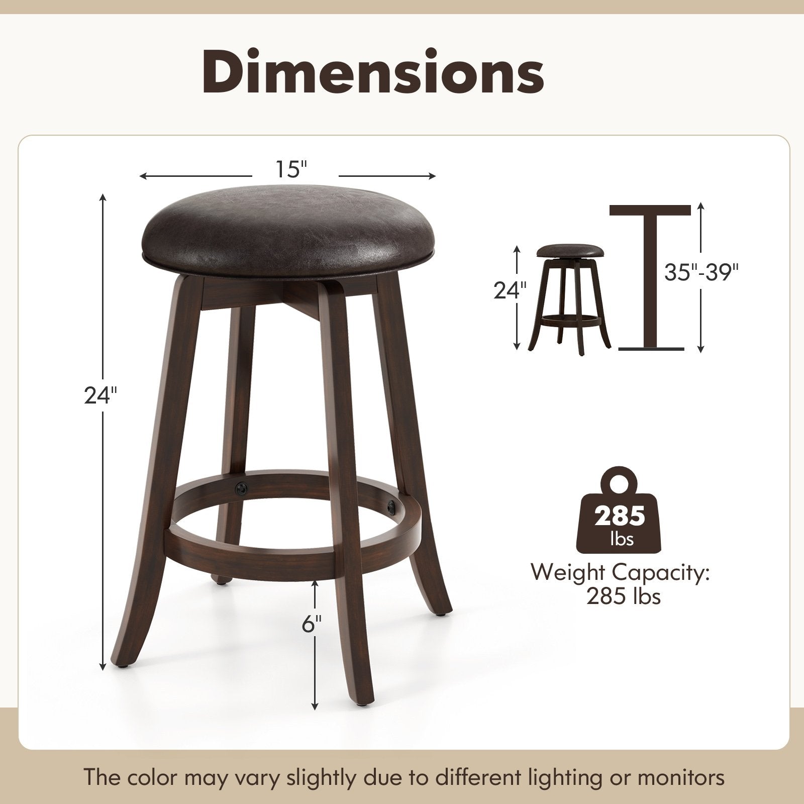 Set of 2 24/29 Inch Upholstered PU Leather Bar Stool with 360° Swivel Round Seat-24 Inch Bar Stools   at Gallery Canada