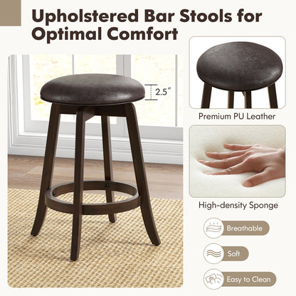 Set of 2 24/29 Inch Upholstered PU Leather Bar Stool with 360° Swivel Round Seat-24 Inch Bar Stools   at Gallery Canada