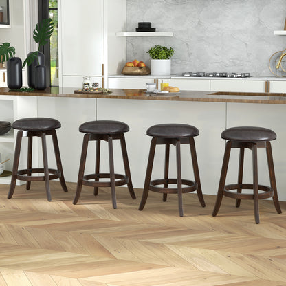 Set of 2 24/29 Inch Upholstered PU Leather Bar Stool with 360° Swivel Round Seat-24 Inch Bar Stools   at Gallery Canada