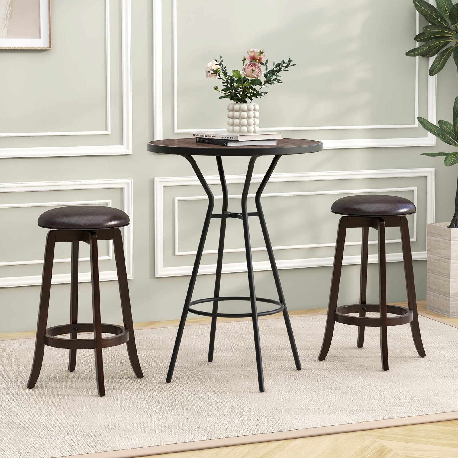 Set of 2 24/29 Inch Upholstered PU Leather Bar Stool with 360° Swivel Round Seat-29 inches Bar Stools   at Gallery Canada