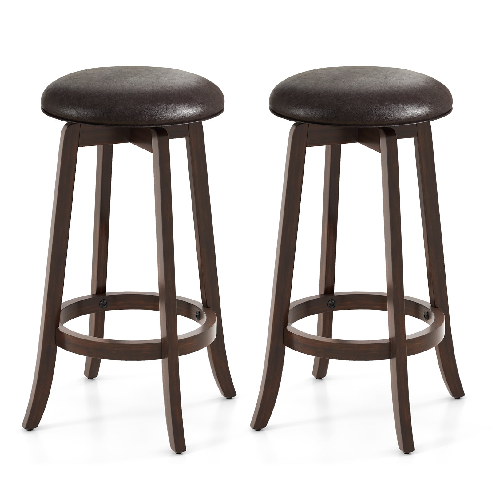 Set of 2 24/29 Inch Upholstered PU Leather Bar Stool with 360° Swivel Round Seat-29 inches Bar Stools Set of 2 - 29 Inches  at Gallery Canada