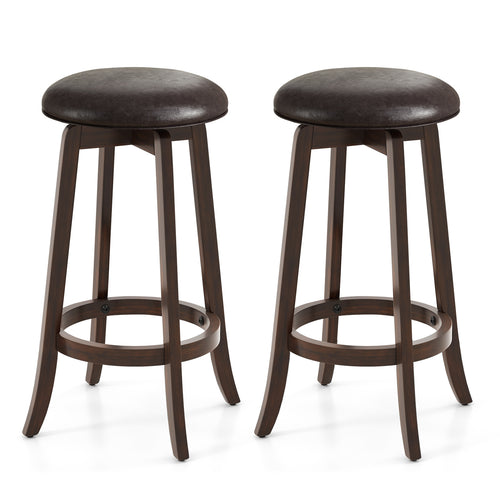 Set of 2 24/29 Inch Upholstered PU Leather Bar Stool with 360° Swivel Round Seat-29 inches