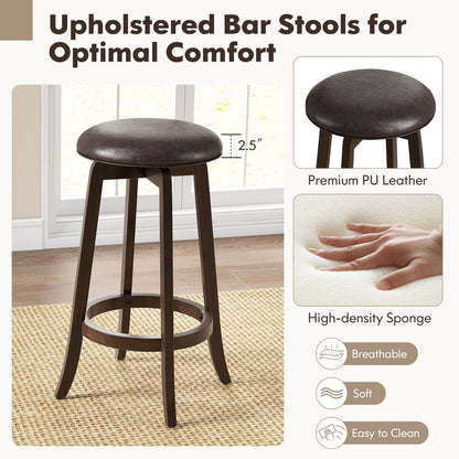 Set of 2 24/29 Inch Upholstered PU Leather Bar Stool with 360° Swivel Round Seat-29 inches Bar Stools   at Gallery Canada