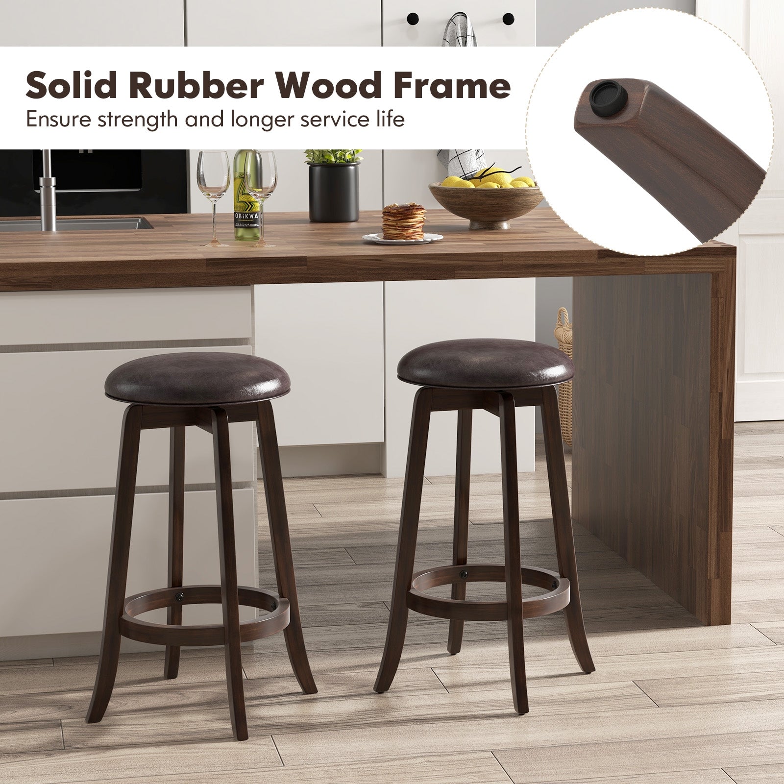 Set of 2 24/29 Inch Upholstered PU Leather Bar Stool with 360° Swivel Round Seat-29 inches Bar Stools   at Gallery Canada