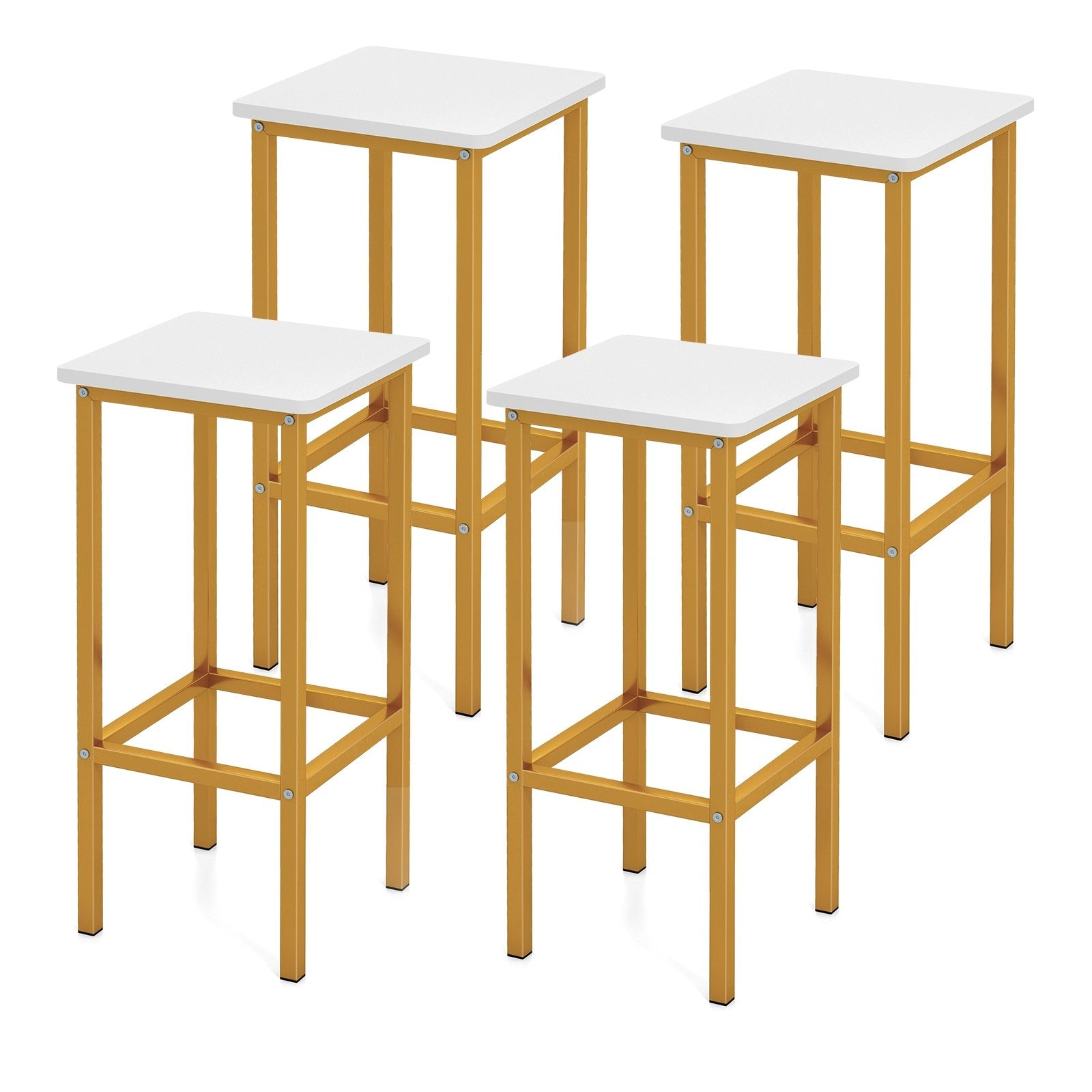 Set of 4 Bar Stool Set 26 Inch Bar Chair with Metal Legs and Footrest, White Bar Stools White  at Gallery Canada