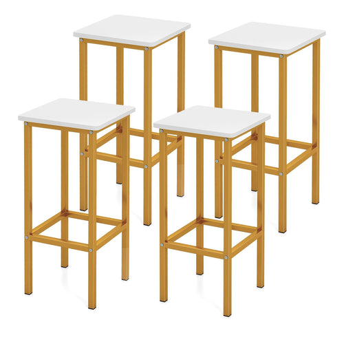 Set of 4 Bar Stool Set 26 Inch Bar Chair with Metal Legs and Footrest, White