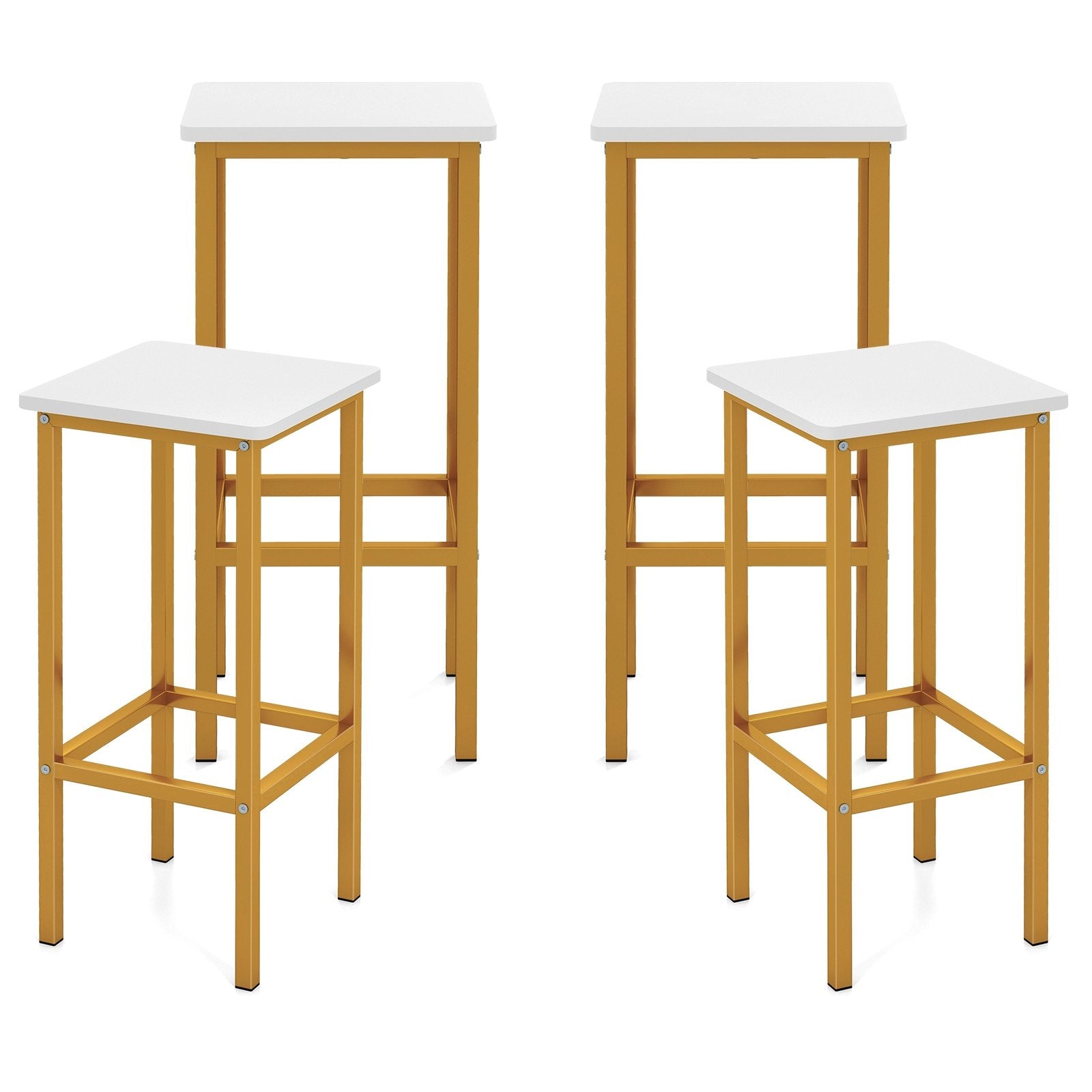 Set of 4 Bar Stool Set 26 Inch Bar Chair with Metal Legs and Footrest, White Bar Stools   at Gallery Canada