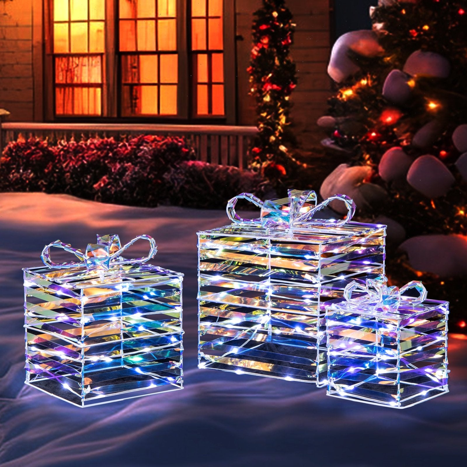 Set of 3 Christmas Lighted Gift Boxes with Bows and Plug, Purple Christmas Decor & Accessories   at Gallery Canada