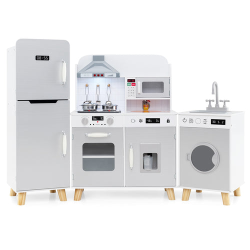 Kids Kitchen Playset 3-in-1 with Refrigerator and Washing Machine, Gray