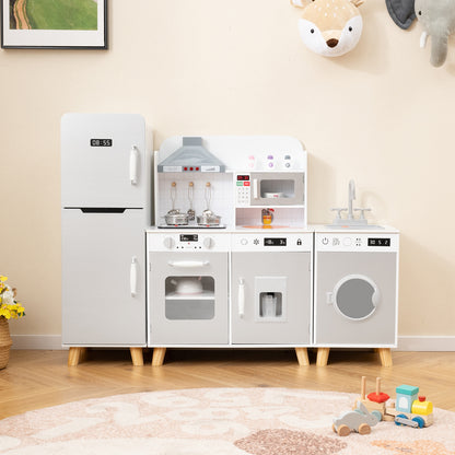 Kids Kitchen Playset 3 in 1 Kitchen Toy with Refrigerator Kitchen Set Washing Machine, Gray Play Kitchen Sets   at Gallery Canada