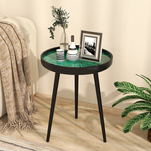 16 Inch Mid-century Modern Coffee End Table with Sea Shell Decoration, Green
