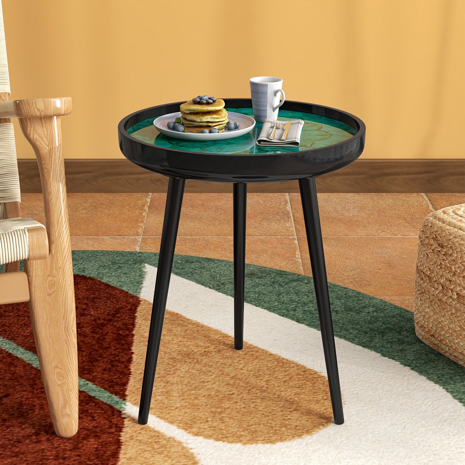 16 Inch Mid-century Modern Coffee End Table with Sea Shell Decoration, Green End & Side Tables at Gallery Canada