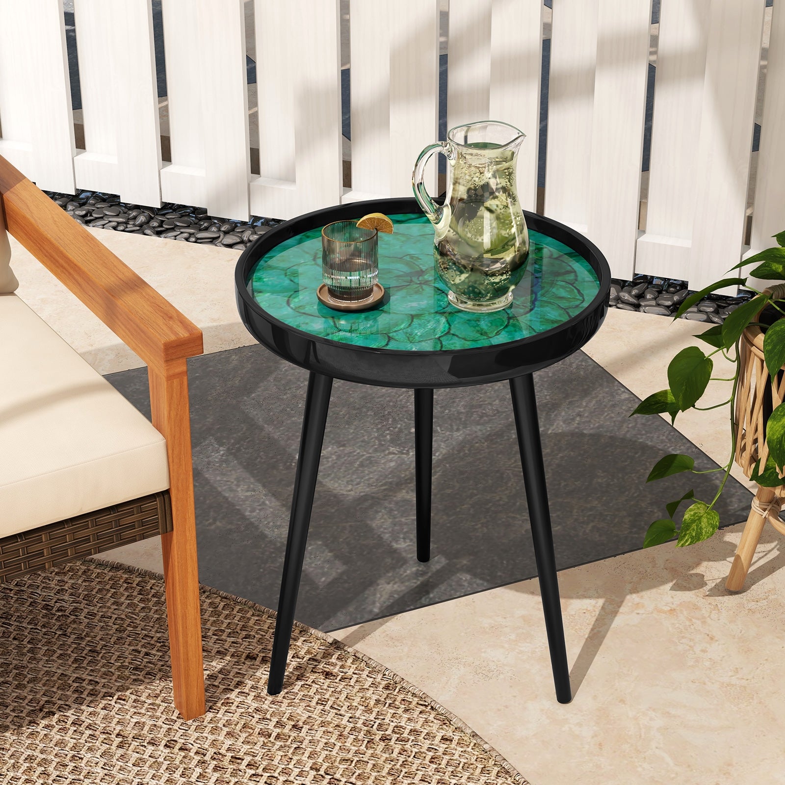 16 Inch Mid-century Modern Coffee End Table with Sea Shell Decoration, Green End & Side Tables at Gallery Canada