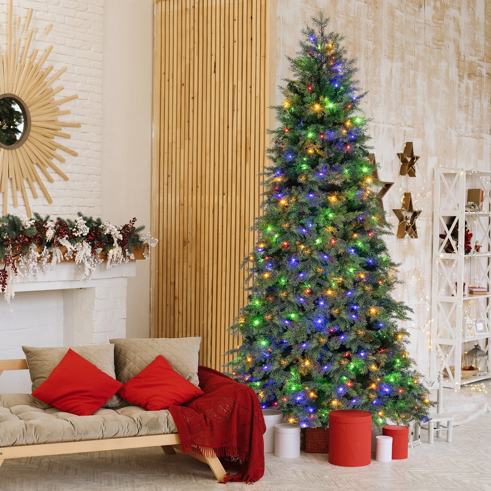 6/7.5 Feet Pre-Lit Artificial Christmas Tree with11 Modes and Metal Stand-7.5ft Christmas Tree   at Gallery Canada