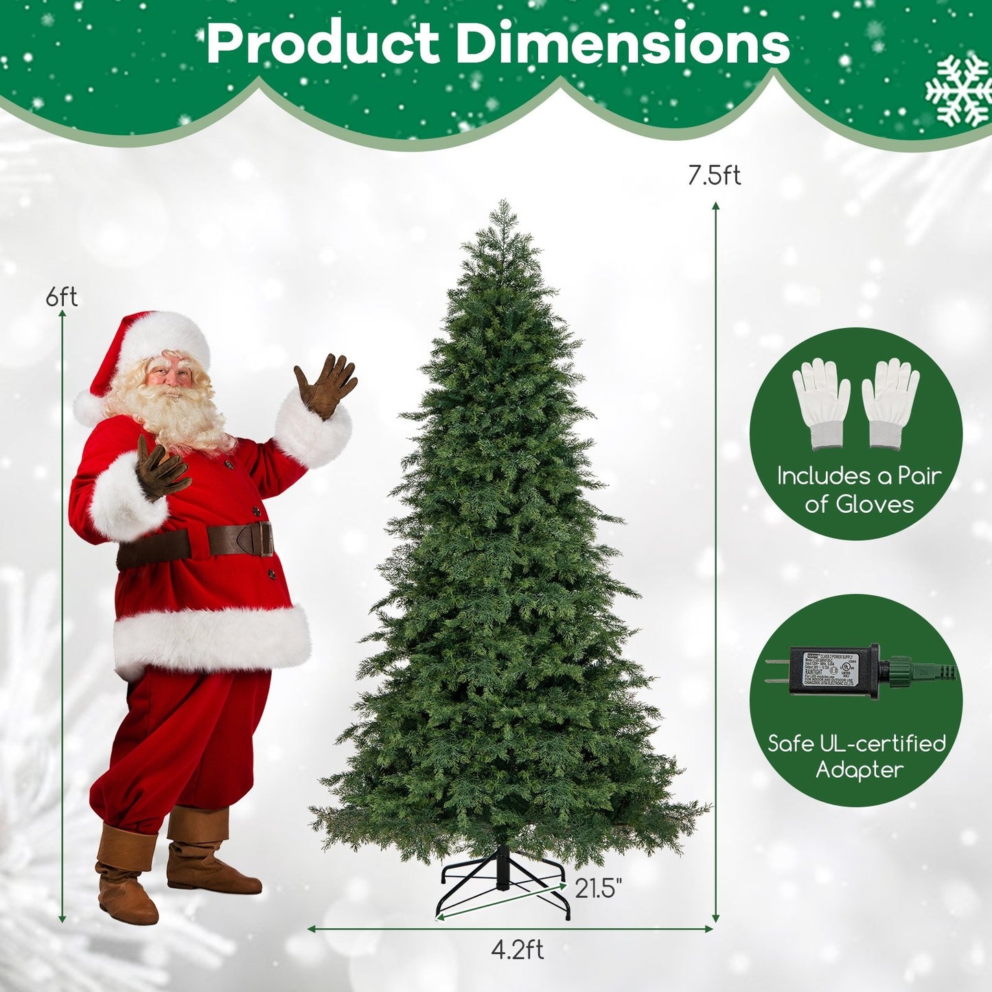 6/7.5 Feet Pre-Lit Artificial Christmas Tree with11 Modes and Metal Stand-7.5ft Christmas Tree   at Gallery Canada