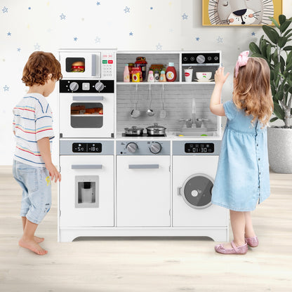 Pretend Play Kitchen Wooden Toy Set Kitchen Accessory Playset with Real Lights Sounds, White Play Kitchen Sets   at Gallery Canada