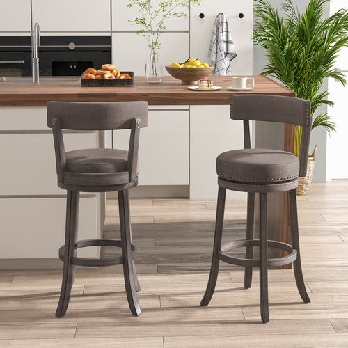 Counter Height Chairs with 360° Swivel Seat and Rubber Wood Frame-29 Inches