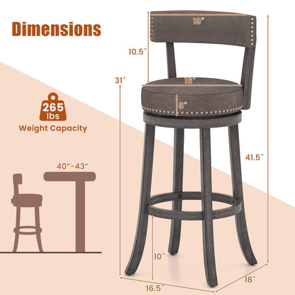 Counter Height Chairs with 360° Swivel Seat and Rubber Wood Frame-29 Inches Bar Stools   at Gallery Canada