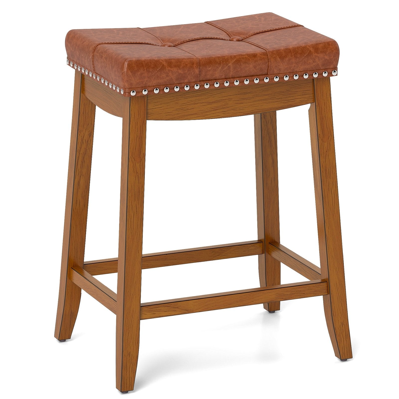 25/29 Inch Set of 2 Upholstered PU Leather Bar Stools with Saddle Seat-25 inches, Brown Bar Stools   at Gallery Canada