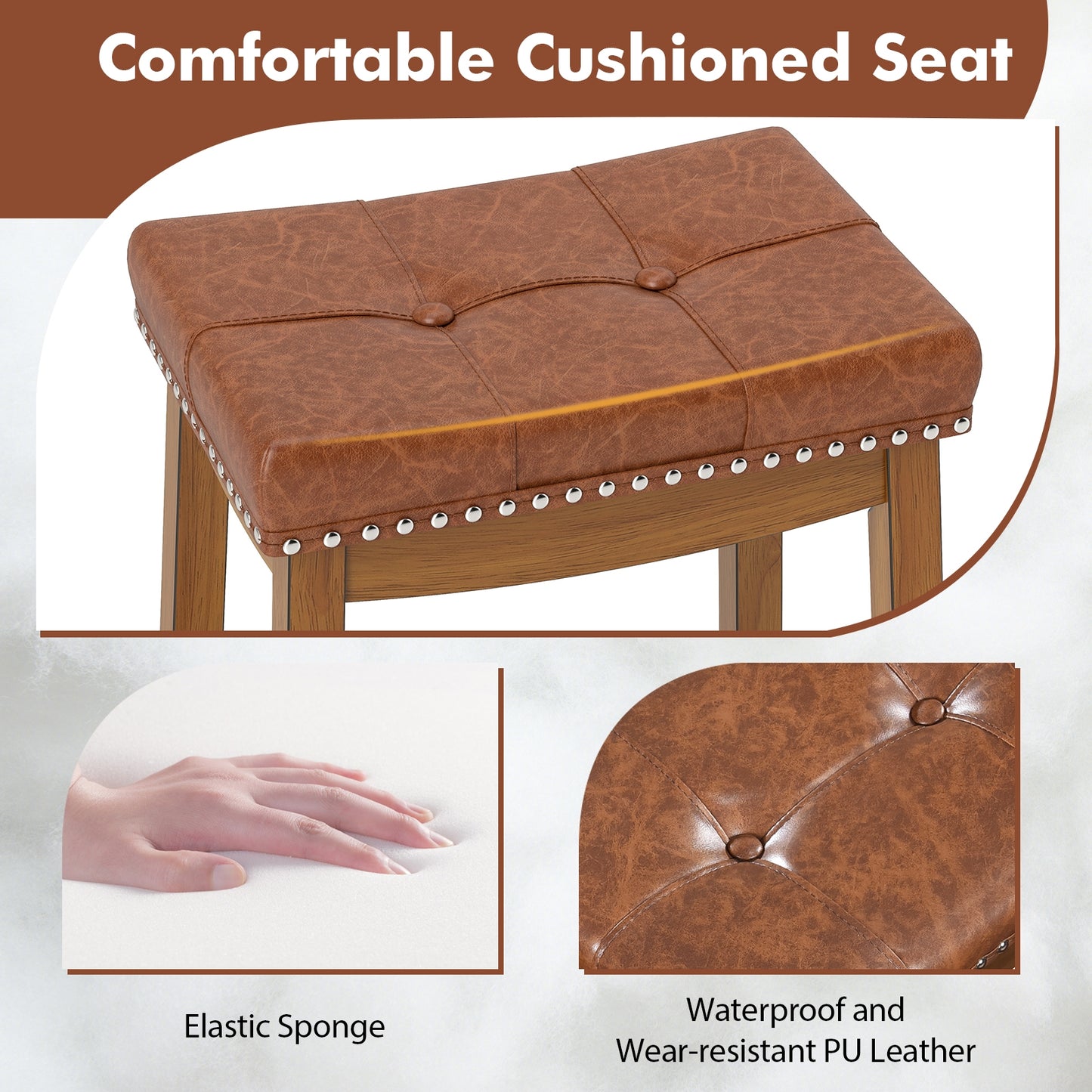 25/29 Inch Set of 2 Upholstered PU Leather Bar Stools with Saddle Seat-25 inches, Brown Bar Stools   at Gallery Canada