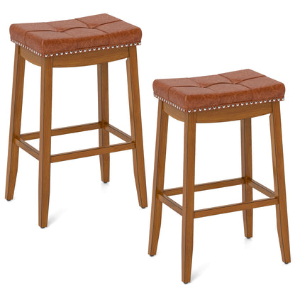 25/29 Inch Set of 2 Upholstered PU Leather Bar Stools with Saddle Seat-29 inches, Brown Bar Stools Set of 2 - 29 Inches  at Gallery Canada