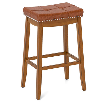 25/29 Inch Set of 2 Upholstered PU Leather Bar Stools with Saddle Seat-29 inches, Brown Bar Stools   at Gallery Canada