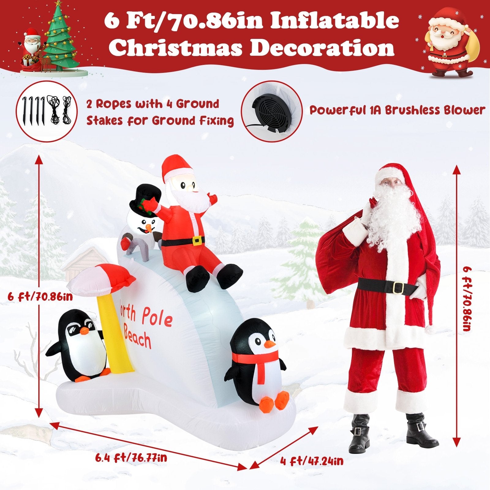 6 Feet Christmas Inflatable with Blow up Penguins and Santa Decoration, Multicolor Christmas Decor & Accessories   at Gallery Canada