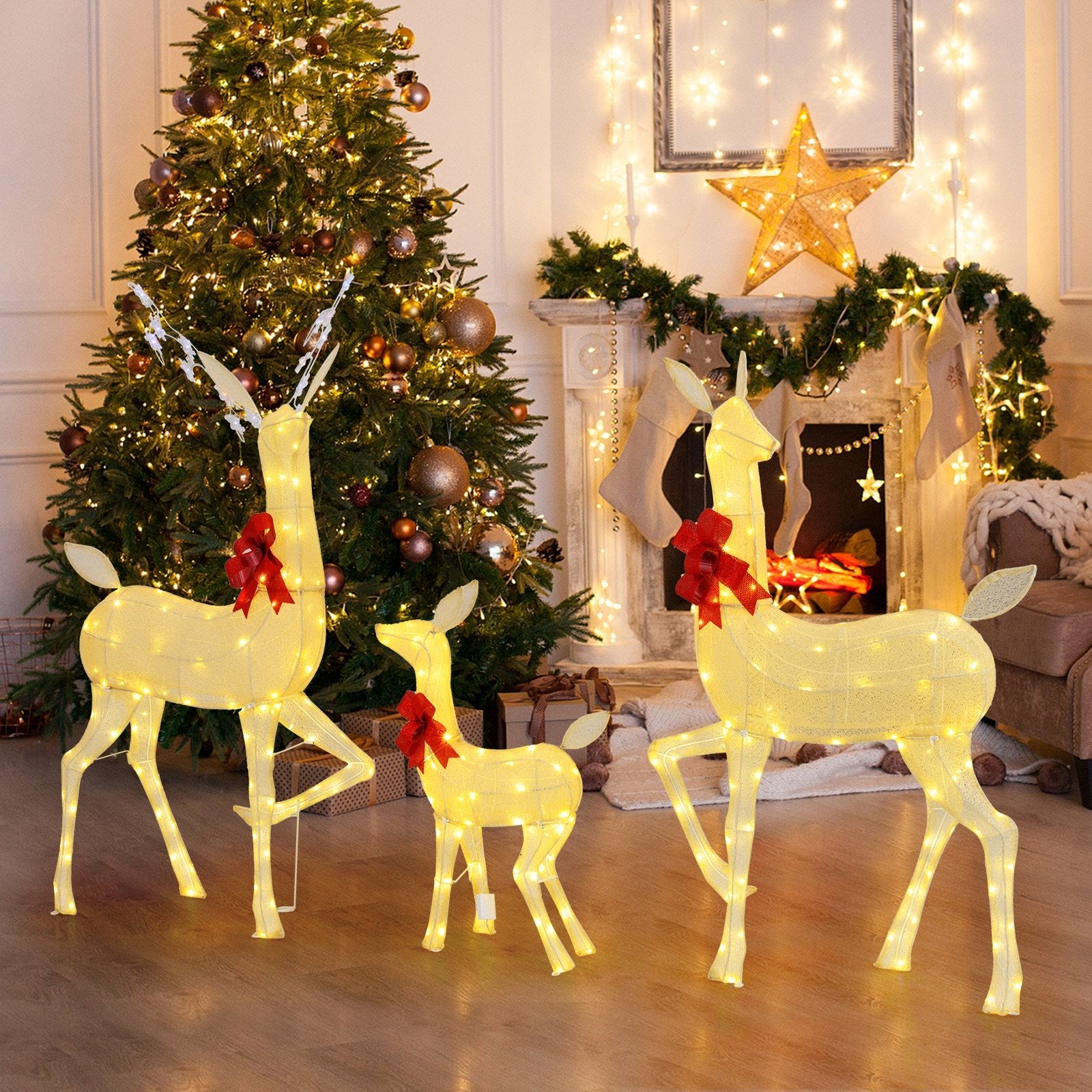 3 Pieces Lighted Family Deer Set with LED Lights and RGB Flashing Lights, Multicolor Christmas Decor & Accessories   at Gallery Canada