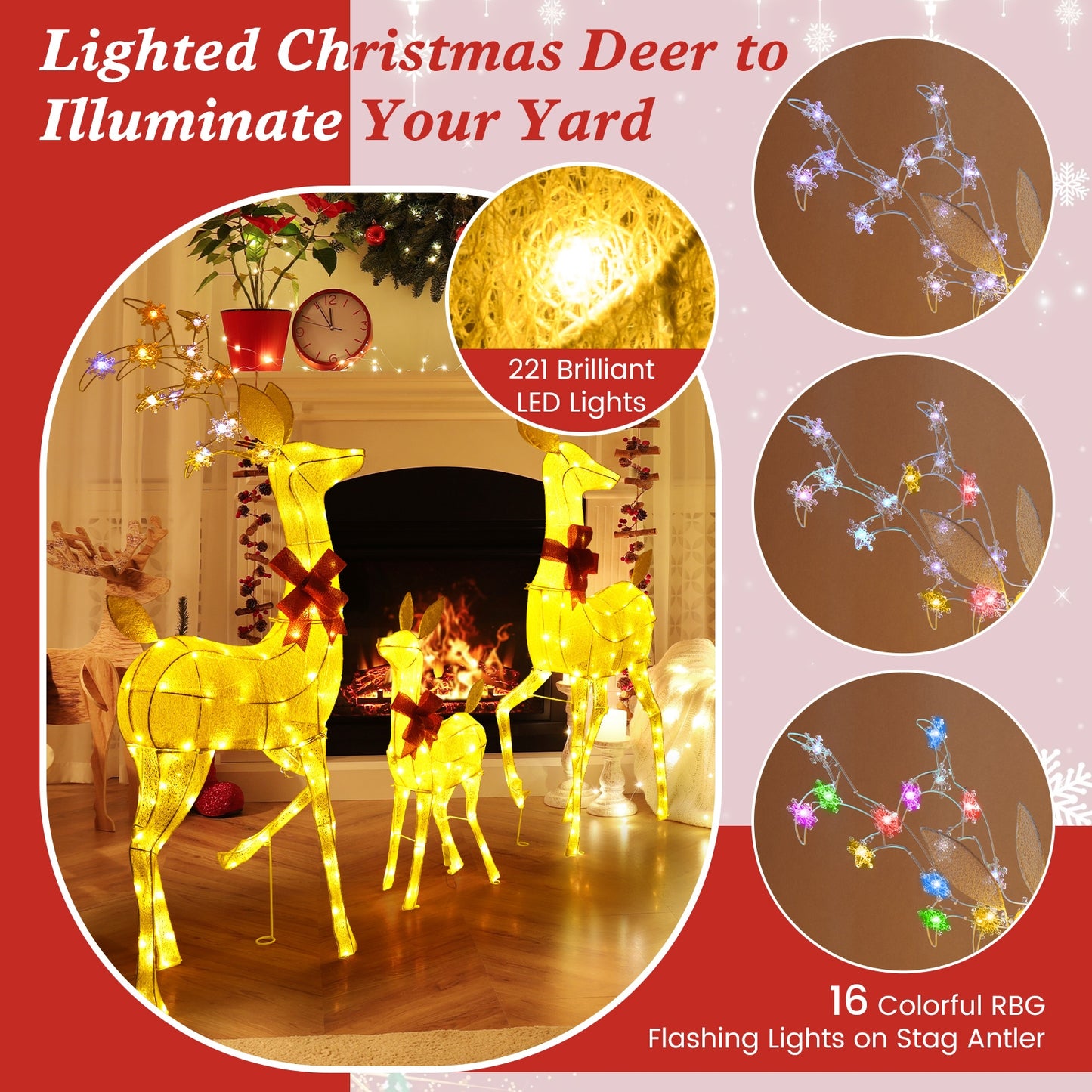 3 Pieces Lighted Family Deer Set with LED Lights and RGB Flashing Lights, Multicolor Christmas Decor & Accessories   at Gallery Canada