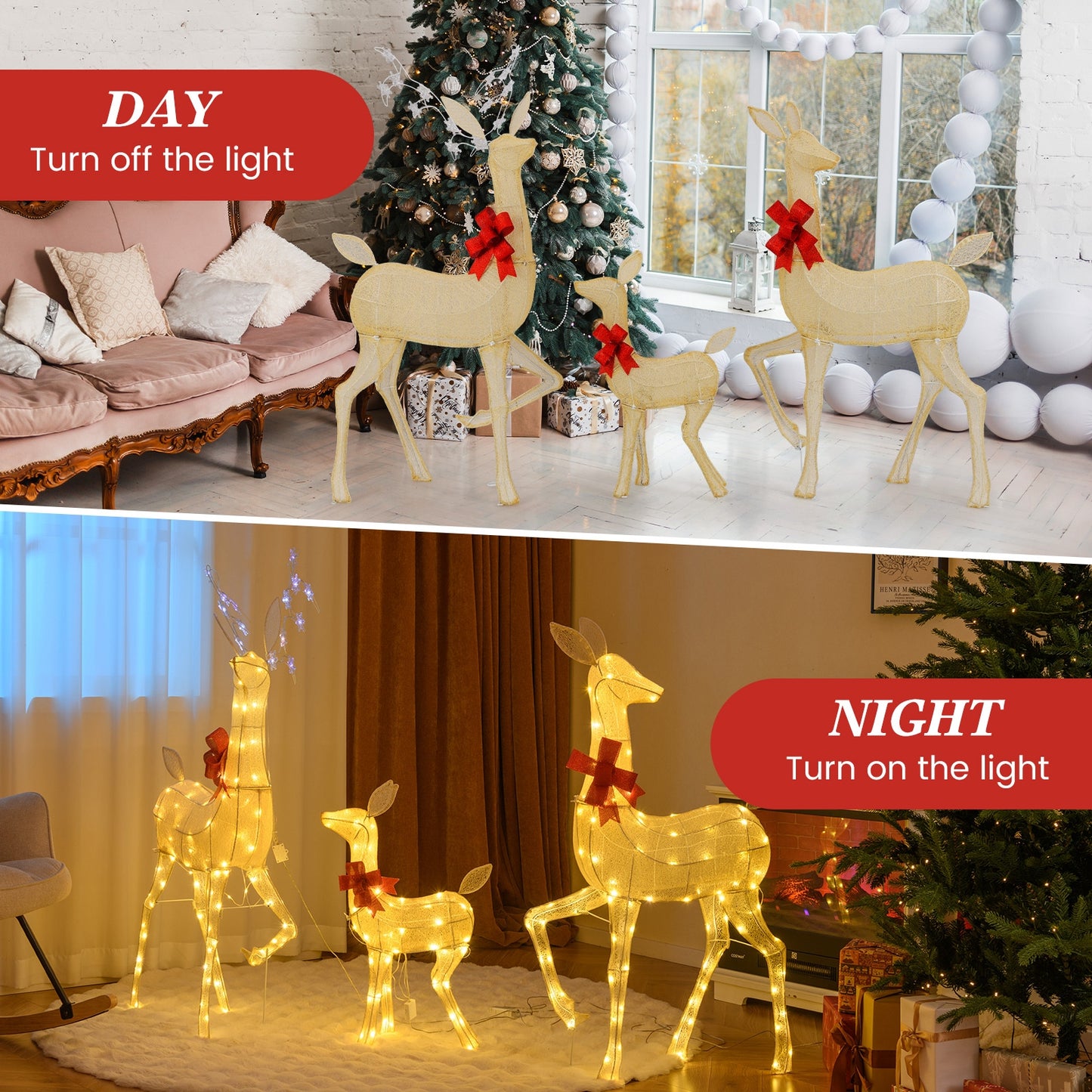 3 Pieces Lighted Family Deer Set with LED Lights and RGB Flashing Lights, Multicolor Christmas Decor & Accessories   at Gallery Canada