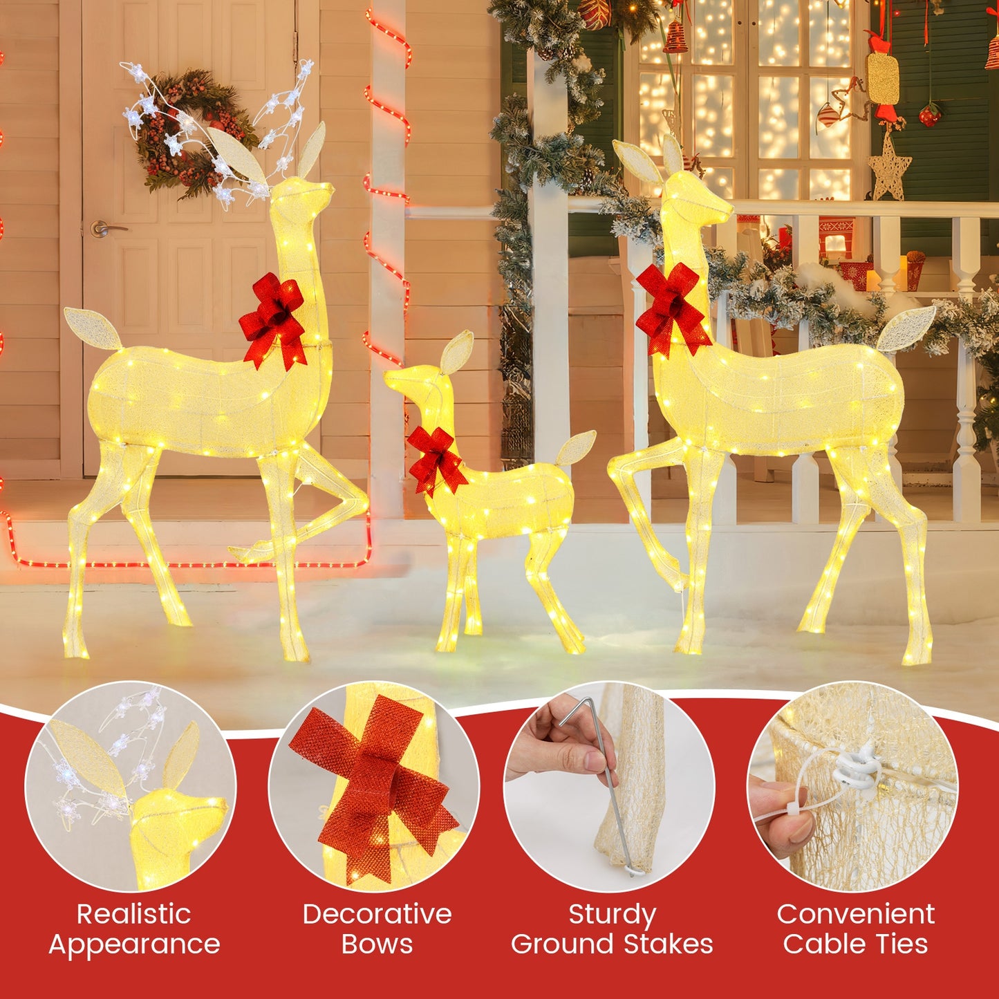 3 Pieces Lighted Family Deer Set with LED Lights and RGB Flashing Lights, Multicolor Christmas Decor & Accessories   at Gallery Canada