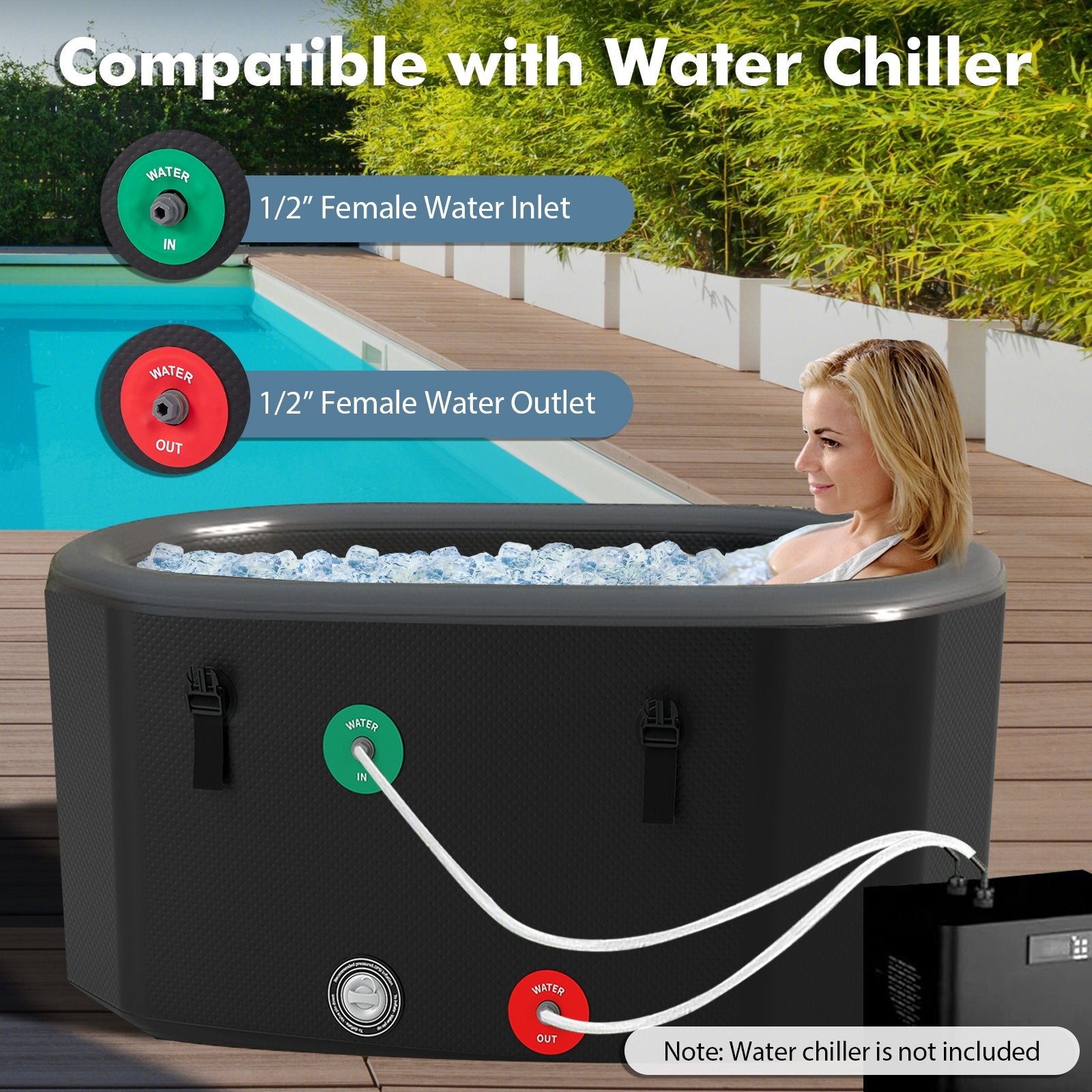 XL 129 Gal Oval Ice Bath Tub with Cover and Hand Pump for Athletes, Black Spa & Salon at Gallery Canada