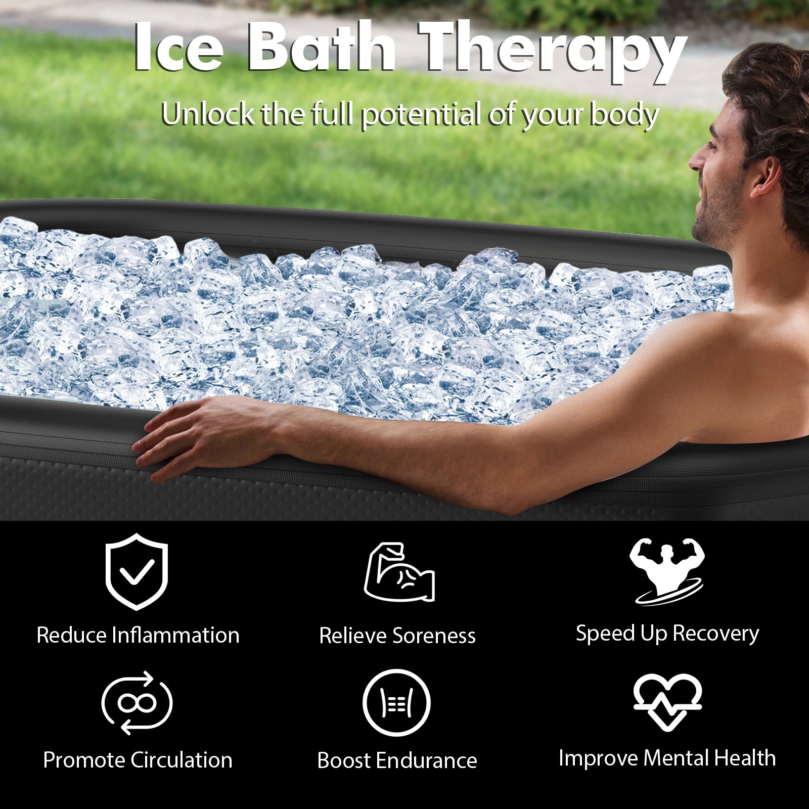 XL 129 Gal Oval Ice Bath Tub with Cover and Hand Pump for Athletes, Black Spa & Salon   at Gallery Canada