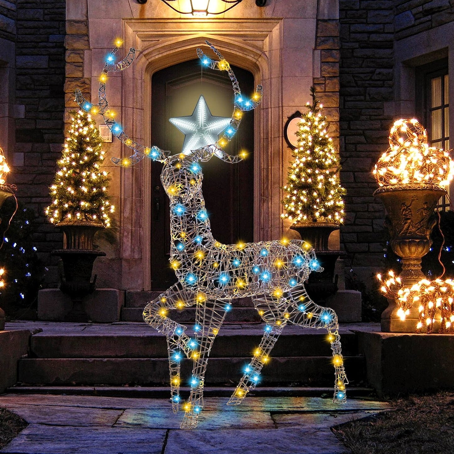 4.6 Feet Pre-Lit Christmas Reindeer with 170 Cold and Warm LED Lights Christmas Decor & Accessories   at Gallery Canada